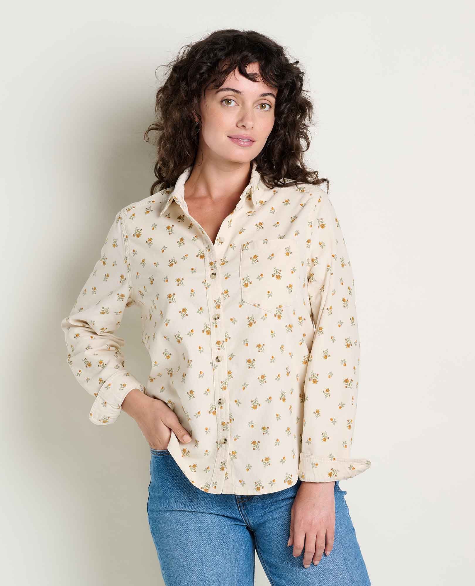 TOAD & CO Women's Cattail Cord Long Sleeve Shirt - Salt Print