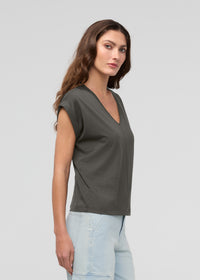 DU/ER Women's PurePima Dolman V-Neck - Evergreen