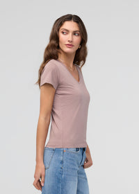 DU/ER Women's PurePima Slim V-Neck - Hazy Mauve