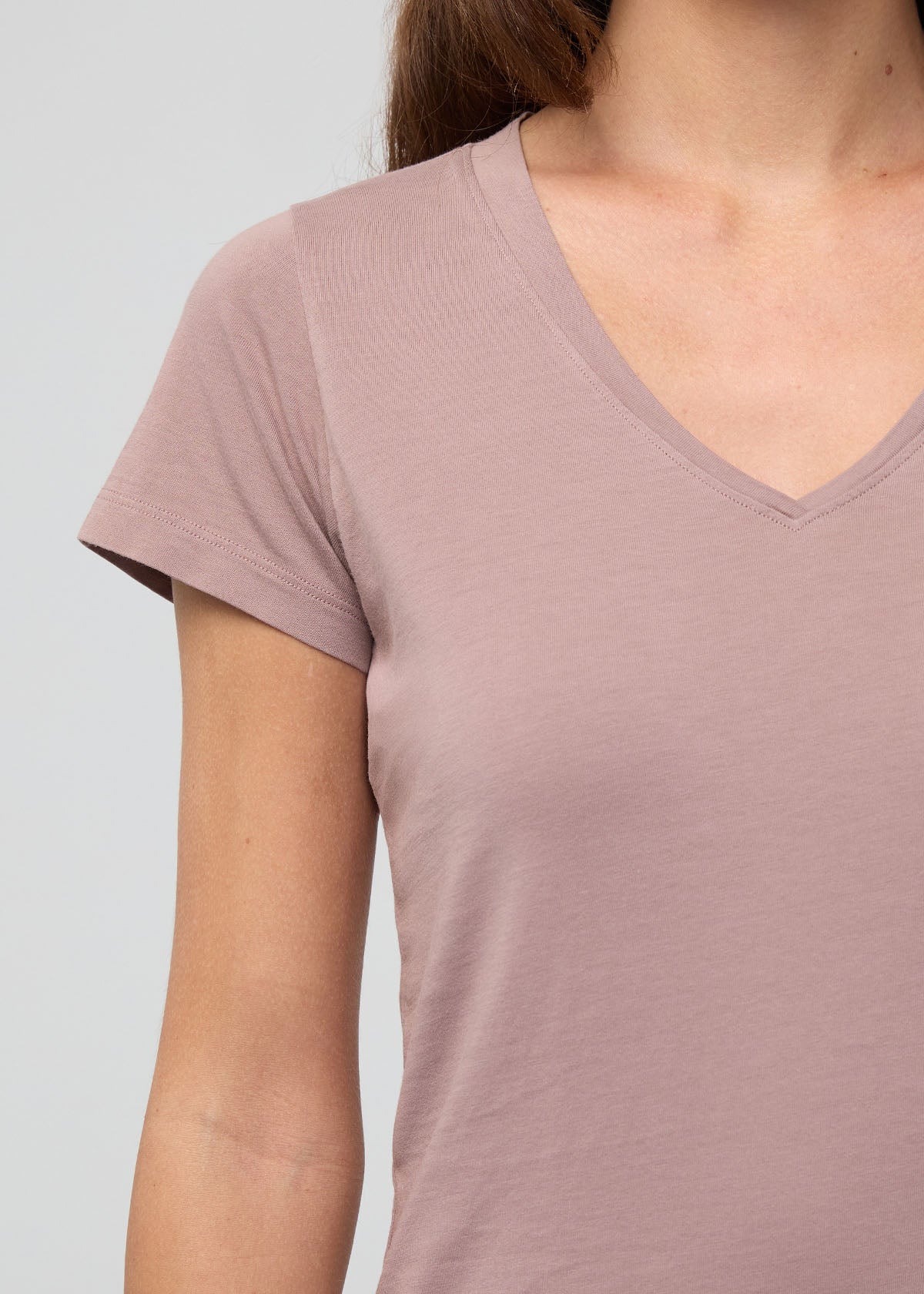 DU/ER Women's PurePima Slim V-Neck - Hazy Mauve