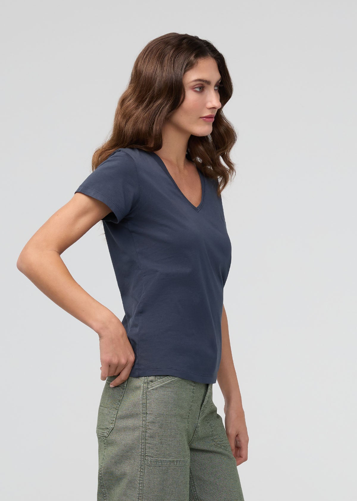 DU/ER Women's PurePima Slim V-Neck - Navy