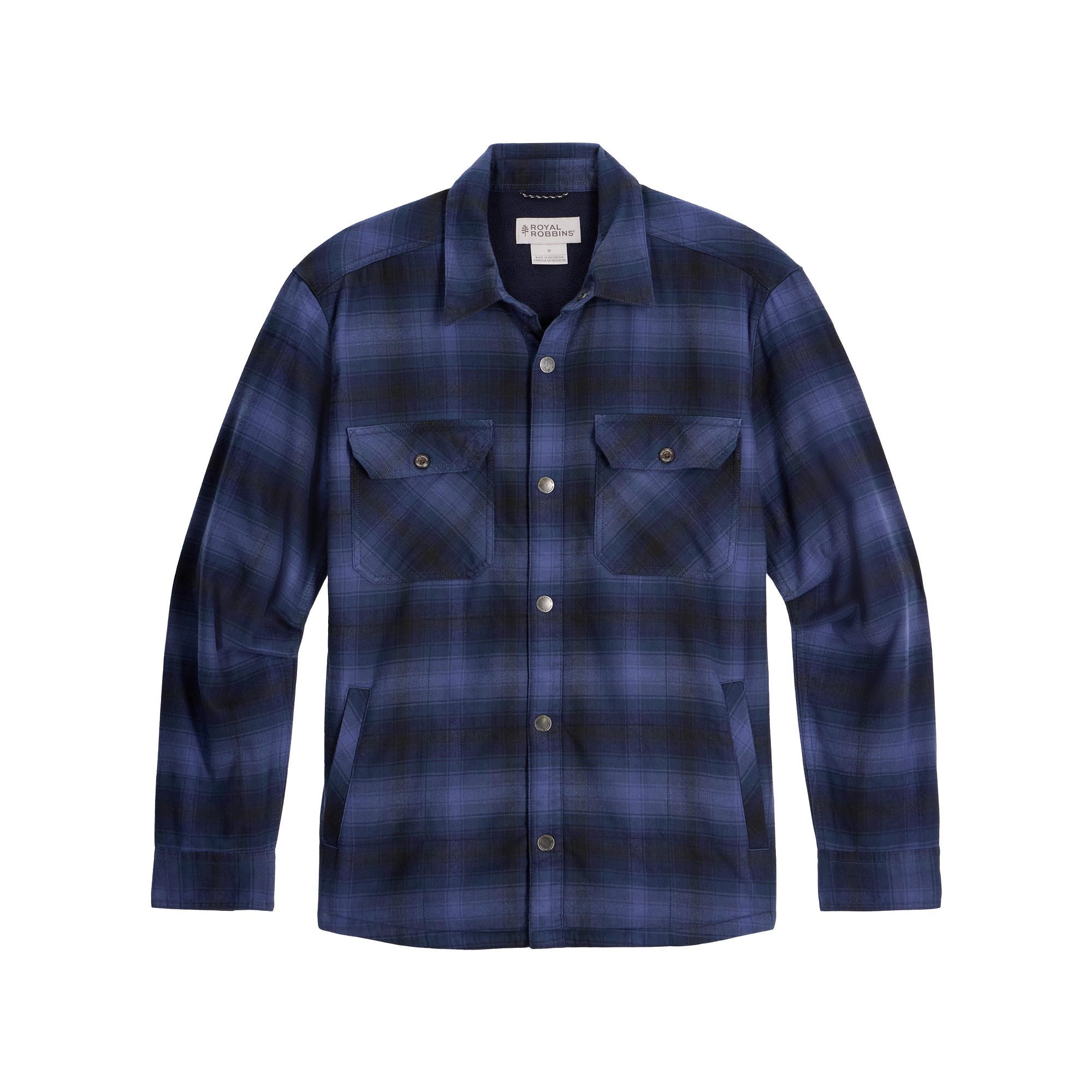 ROYAL ROBBINS Men's Vista Flannel Shacket - Deep Blue Grizzly Plaid