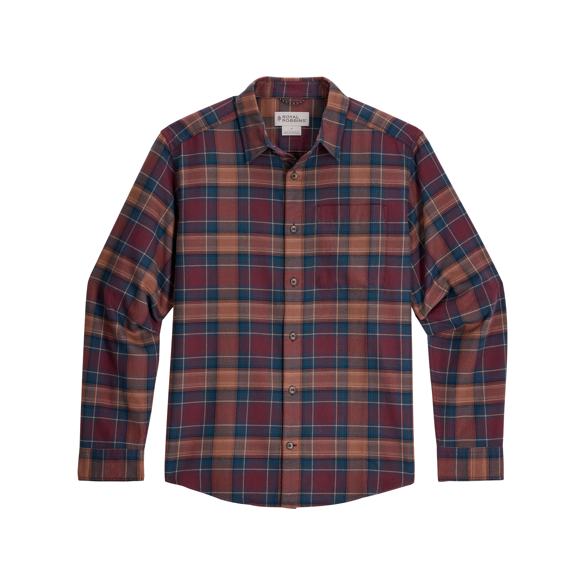 ROYAL ROBBINS Men's Lieback Organic Cotton Flannel Long Sleeve - Wine Oak Plaid