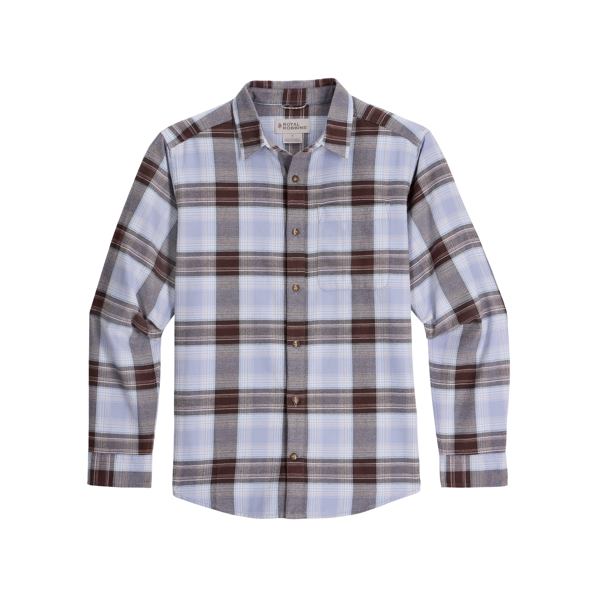 ROYAL ROBBINS Men's Lieback Organic Cotton Flannel Long Slee ve - Shasta Blue Oak Plaid