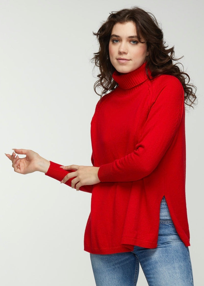 W's Cable Trim Roll Neck - Scarlet