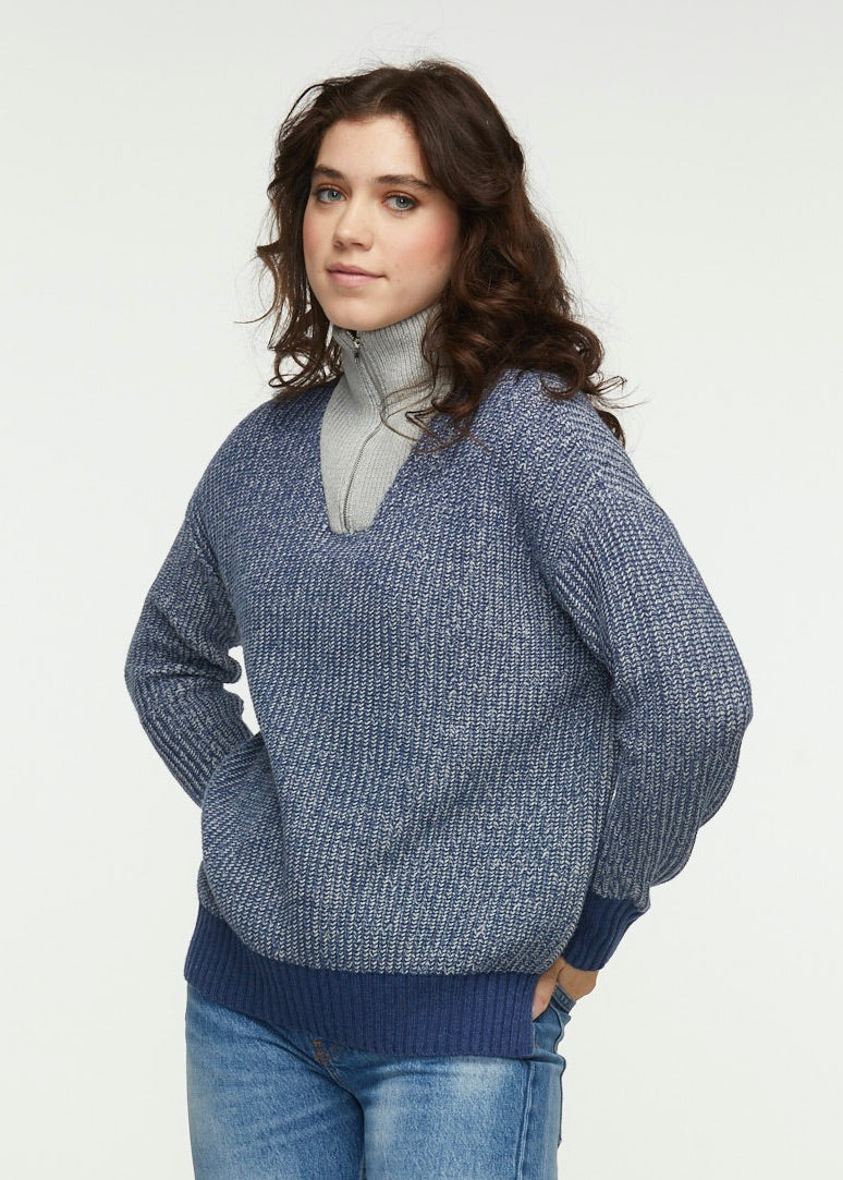 W's Zip Collar Sweater- Indigo