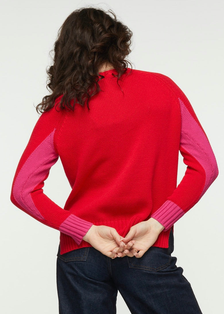 W's Cotton Crew Sweater - Ruby