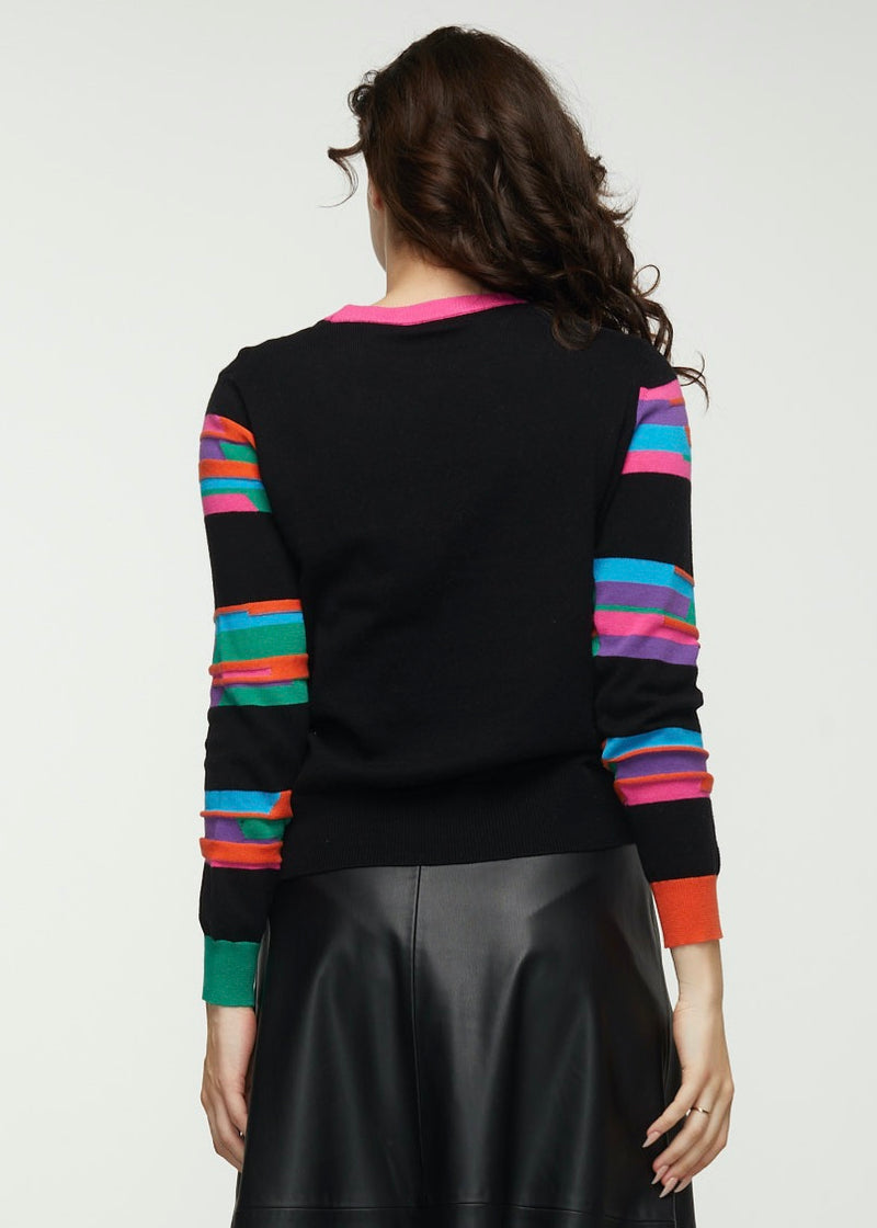 W's Jacquard Stripe Sweater - Black