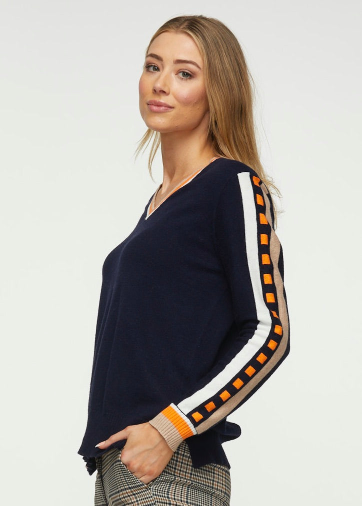 W's Jacquard Sleeve Sweater - Navy