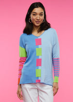 W's Intarsia Squares Sweater- Chambray