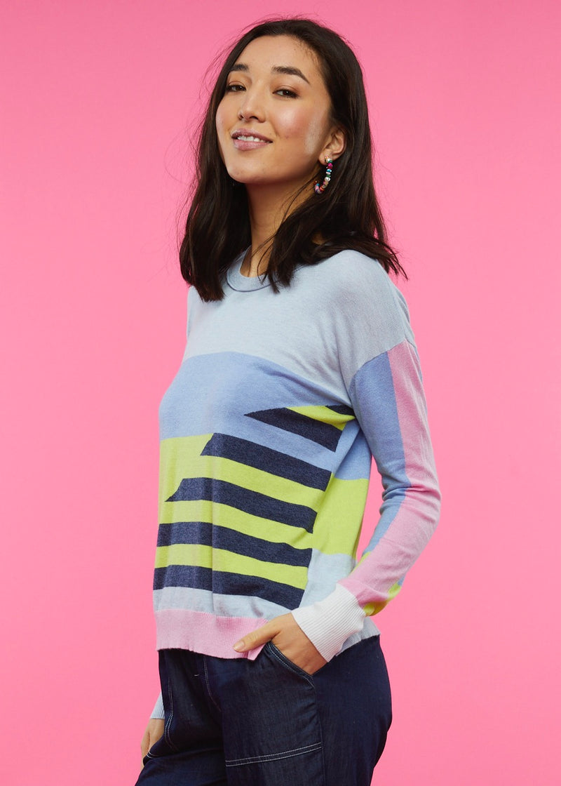 W's Diagonal Stripe Sweater - Sky