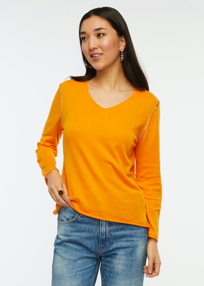 W's V -Neck Stitch Sweater - Saffron