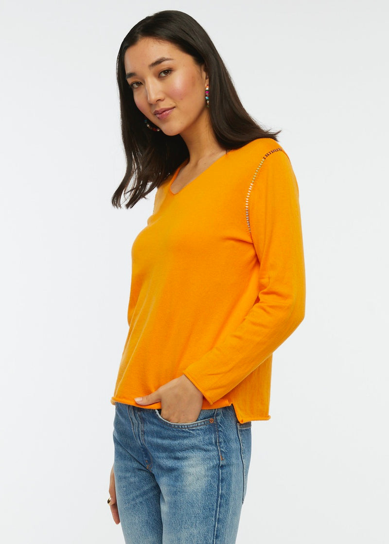 W's V -Neck Stitch Sweater - Saffron