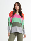 Zaket & Plover -ZP7404U - Varied Stripe V Sweater - Coral