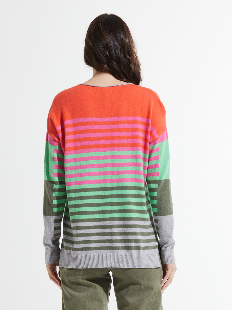 Zaket & Plover -ZP7404U - Varied Stripe V Sweater - Coral