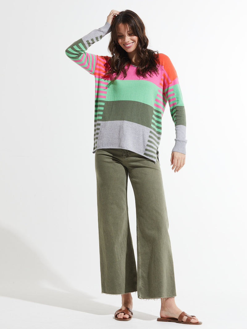 Zaket & Plover -ZP7404U - Varied Stripe V Sweater - Coral