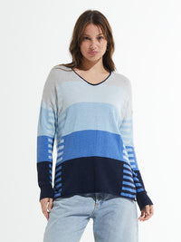 Zaket & Plover -ZP7404U - Varied Stripe V Sweater - Marl