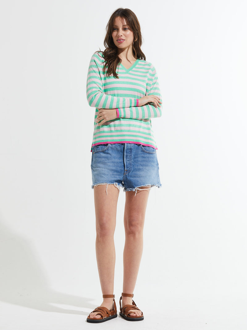 Zaket & Plover -ZP7408U- Stripe V sweater - Menthol