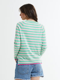 Zaket & Plover -ZP7408U- Stripe V sweater - Menthol