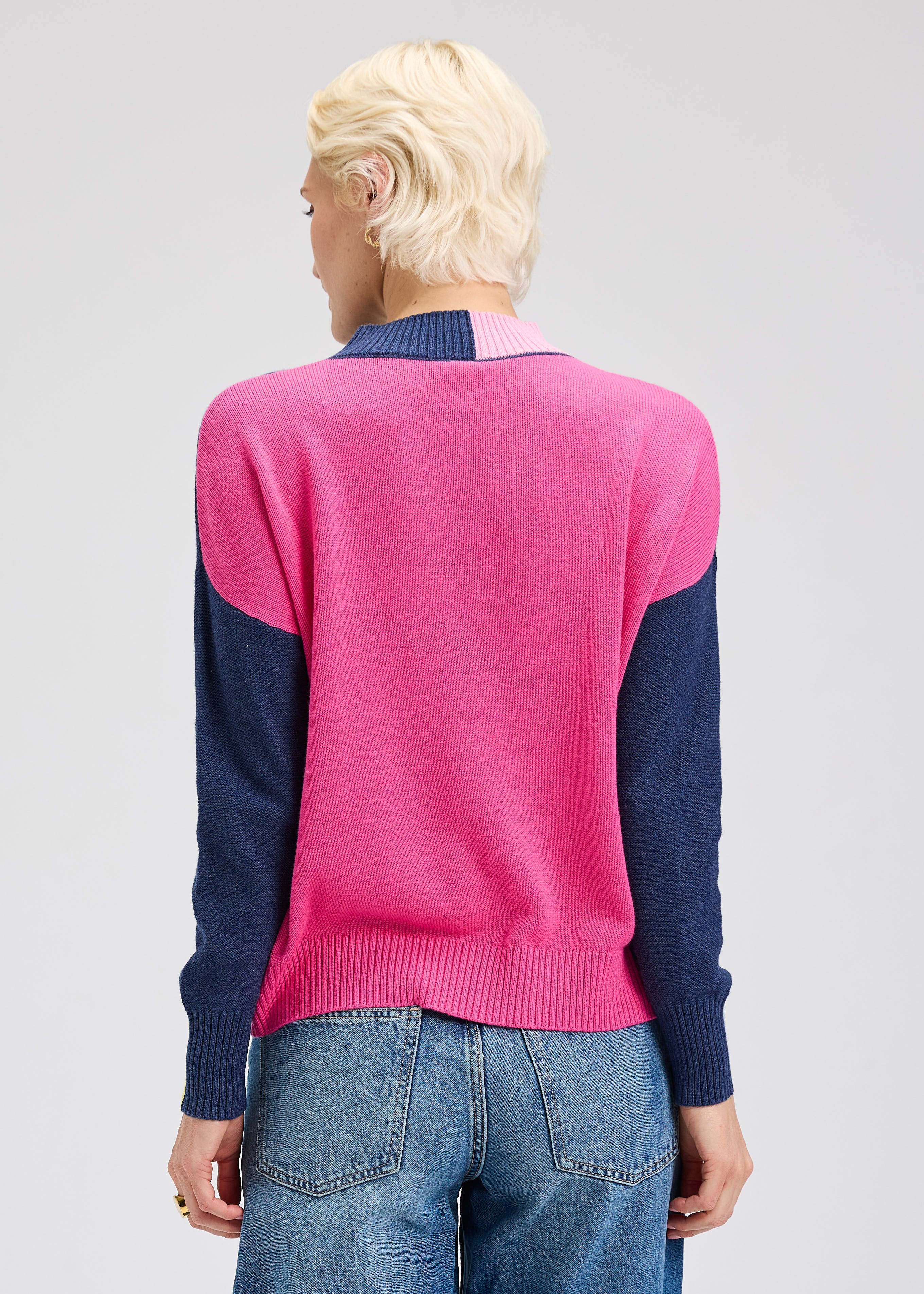 Zaket & Plover ZP7512U Color Block Trim Sweater - Dark Denim
