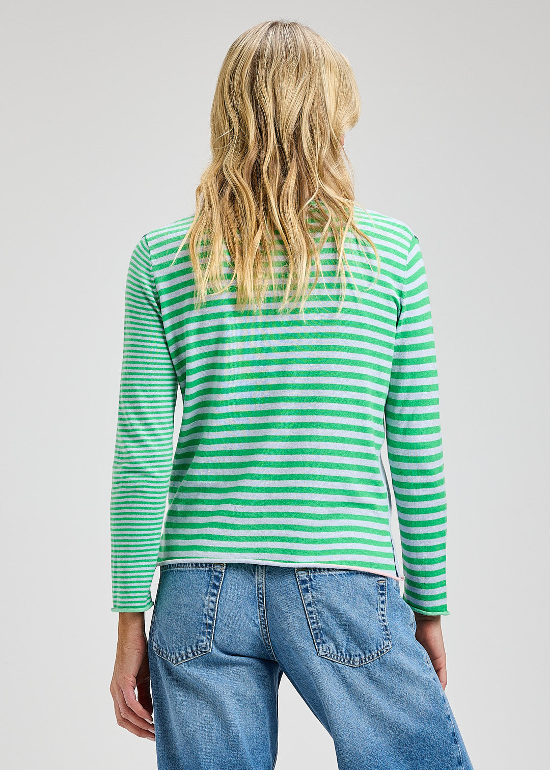 ZAKET & PLOVER ZP8401U  Varied Striped Vee Neck Sweater - Sky