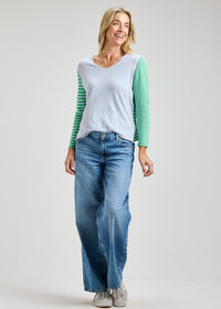 ZAKET & PLOVER ZP8401U  Varied Striped Vee Neck Sweater - Sky