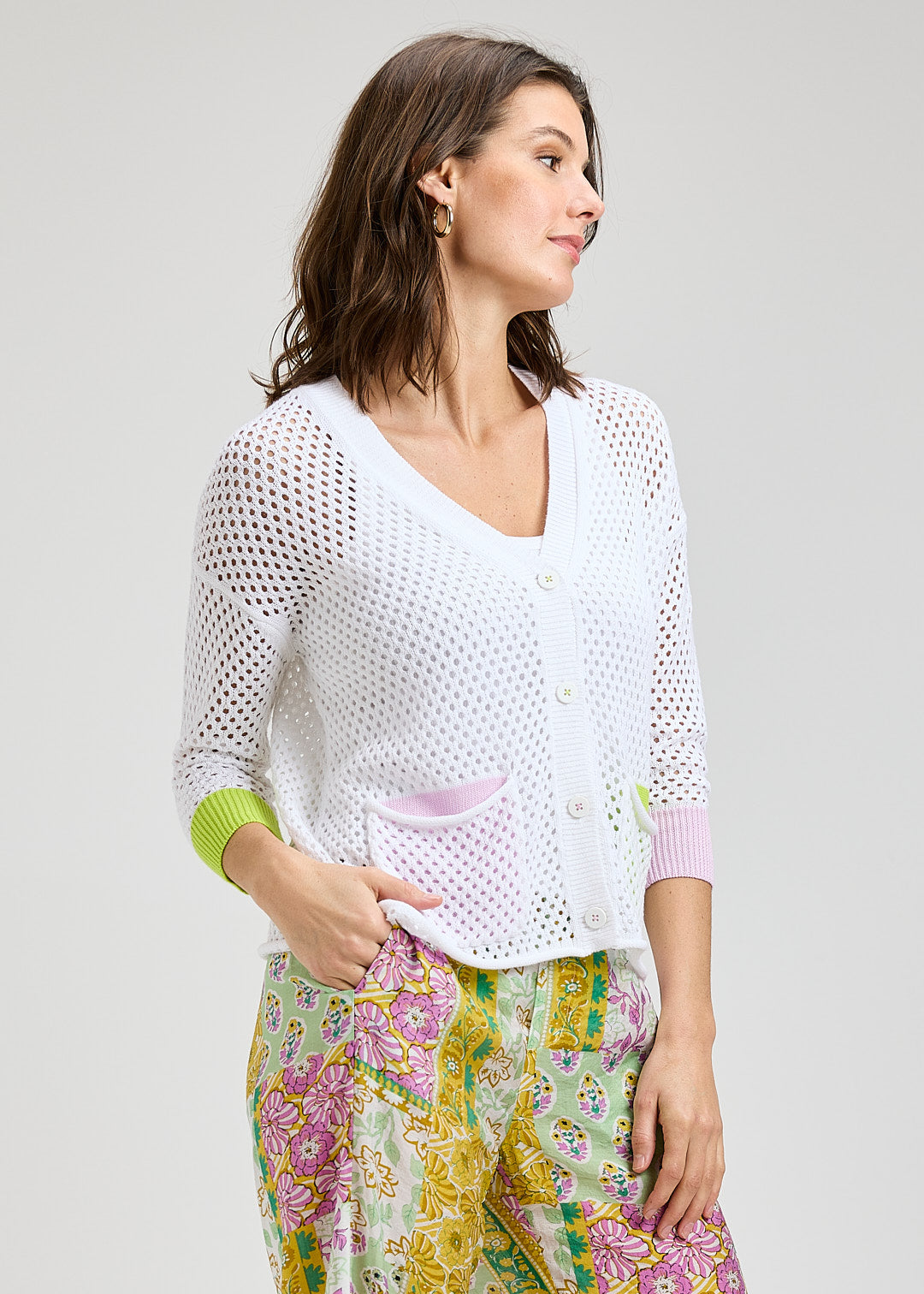 ZAKET & PLOVER ZP8415U Holey Pocket Cardi - White