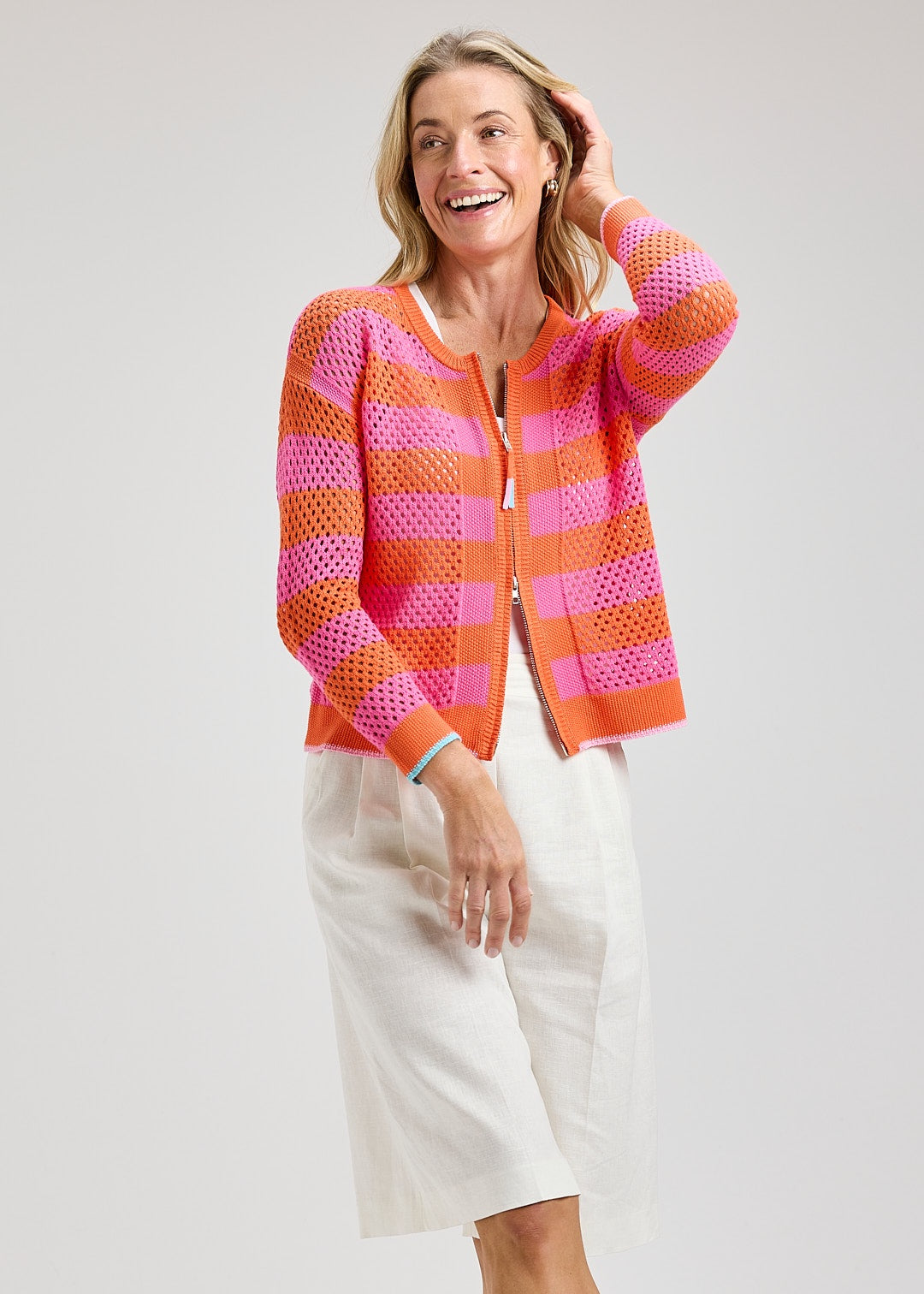 ZAKET & PLOVER ZP8418U Pointelle Zip Cardi - Sunset