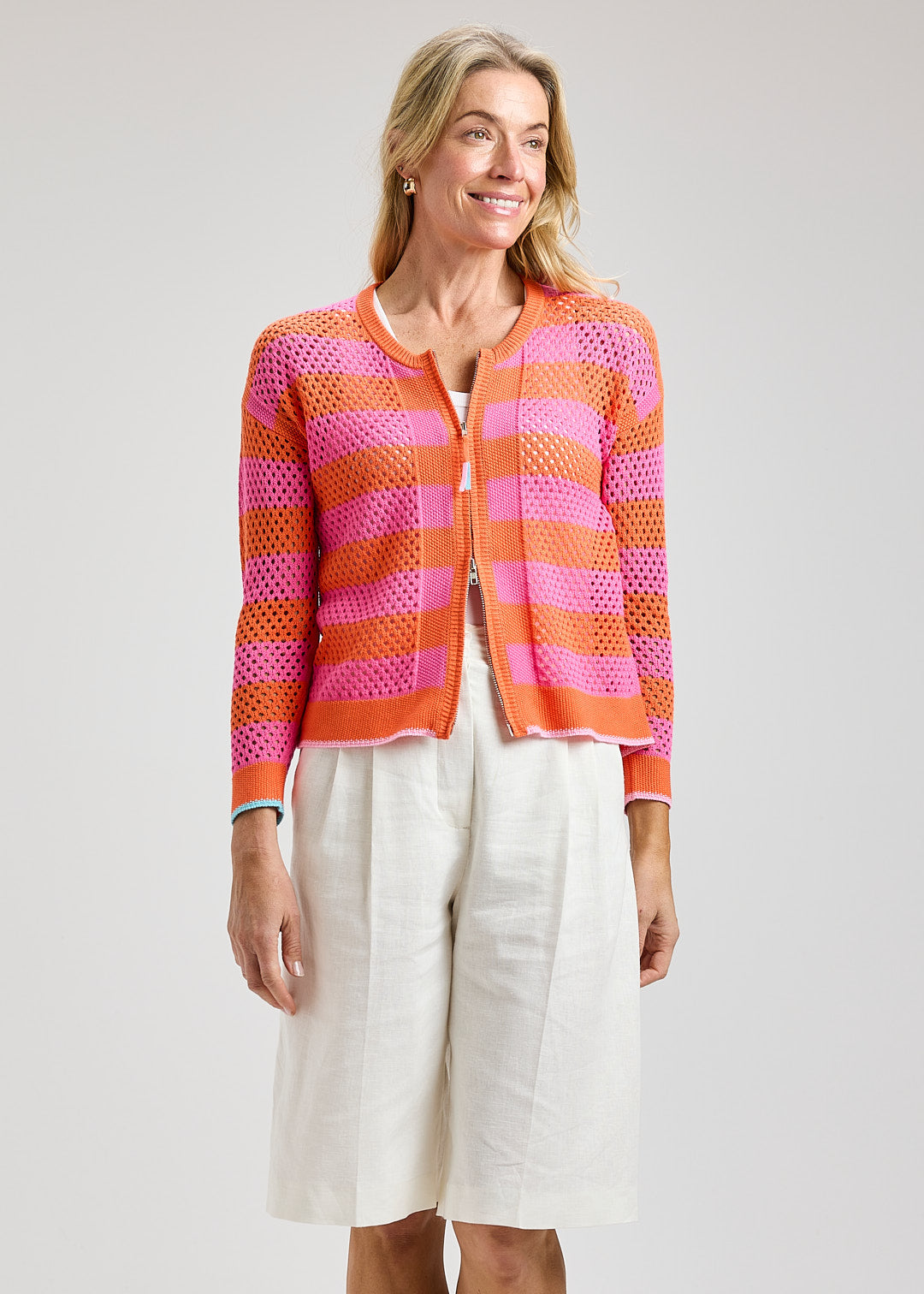 ZAKET & PLOVER ZP8418U Pointelle Zip Cardi - Sunset