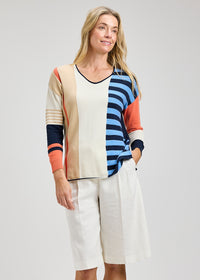 ZAKET & PLOVER ZP8431U Contrast Stripe Vee - Denim