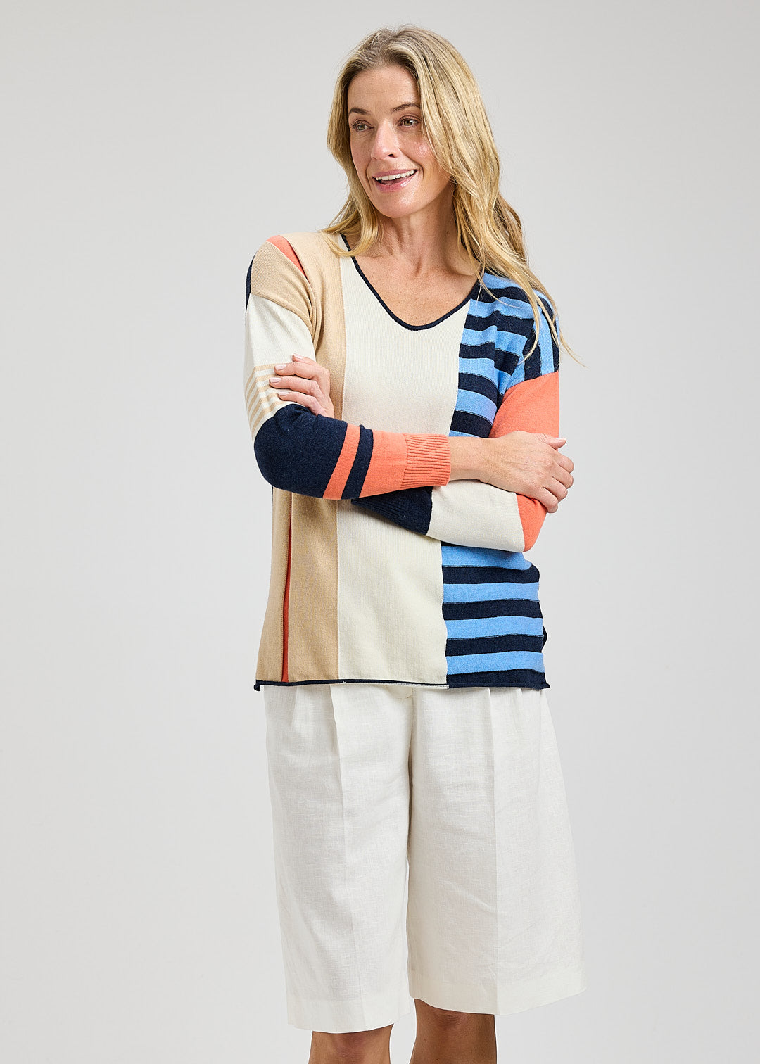 ZAKET & PLOVER ZP8431U Contrast Stripe Vee - Denim