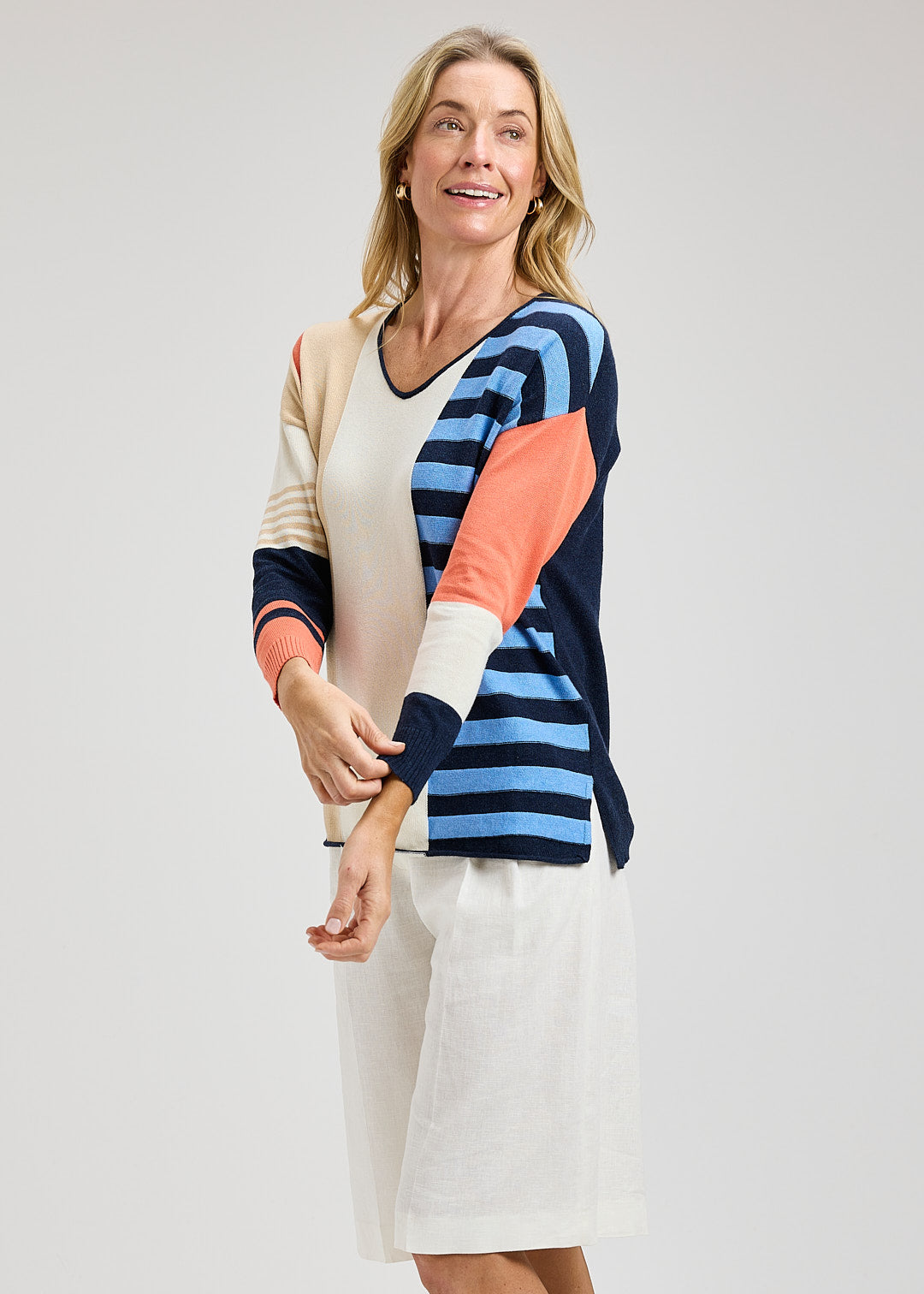 ZAKET & PLOVER ZP8431U Contrast Stripe Vee - Denim