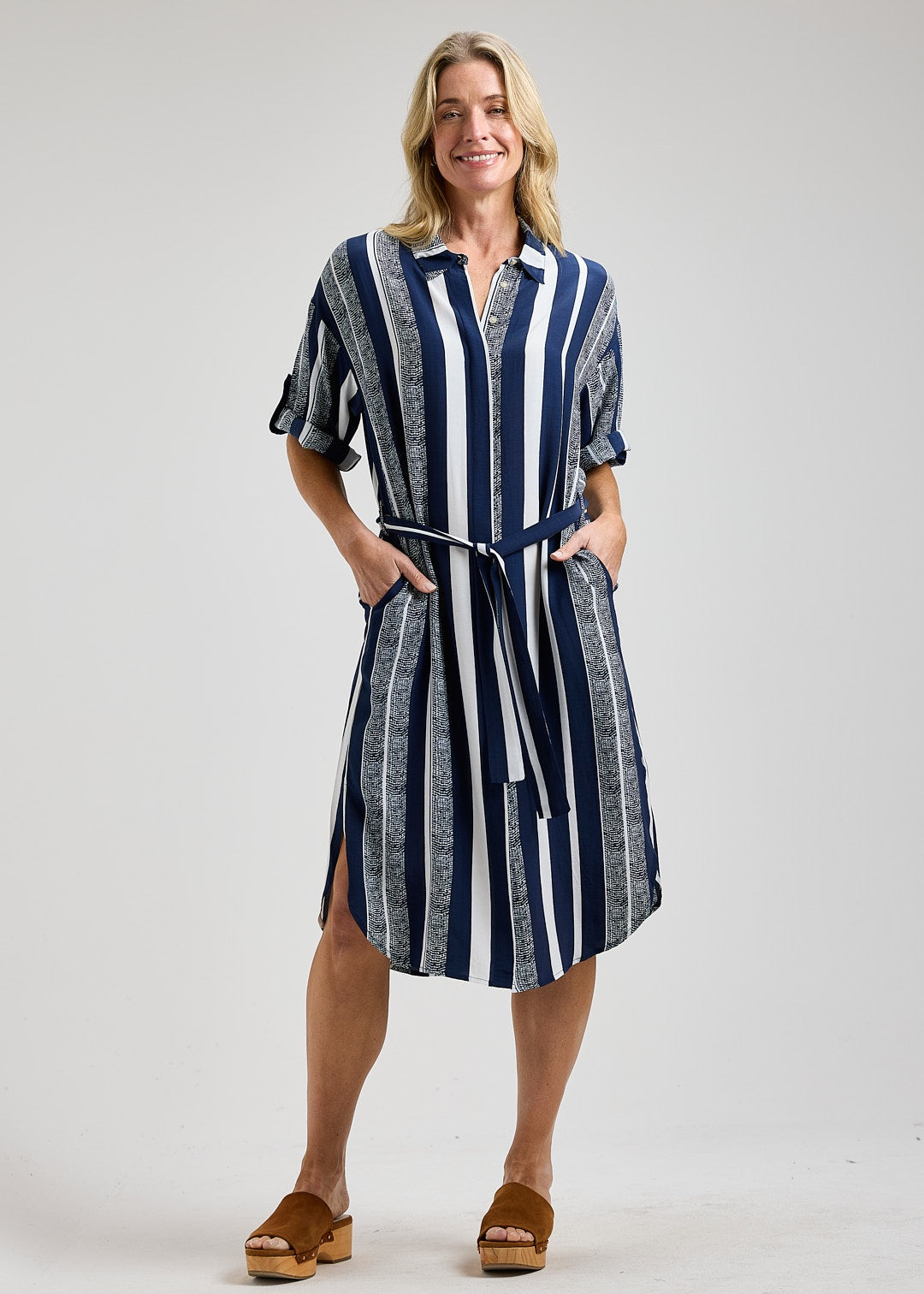 ZAKET & PLOVER ZP8461U Nautical Stripe Shirt Dress - Seaside Stripe