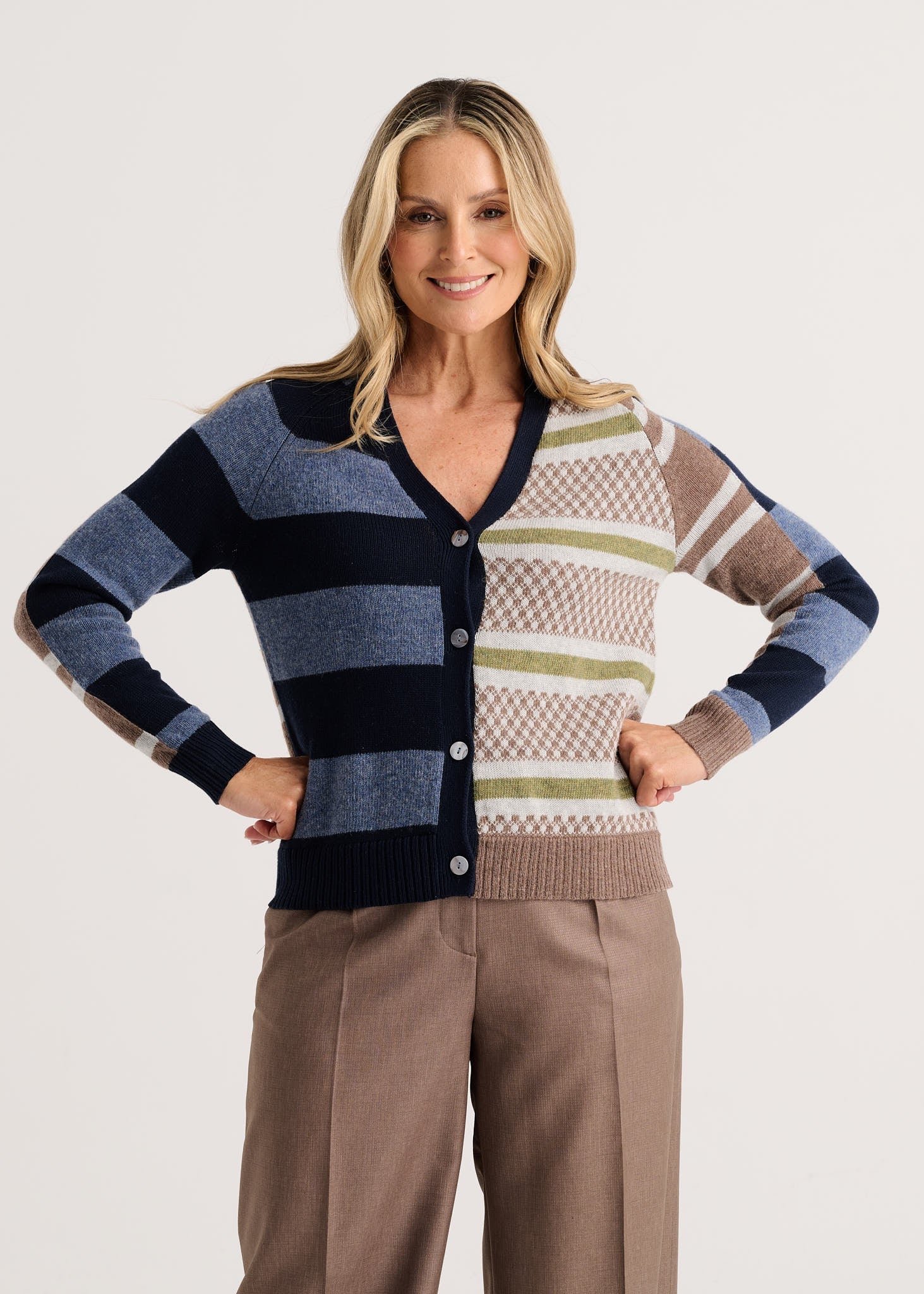 ZAKET & PLOVER ZP8540U Stripe Meets Check Cardi - Ink