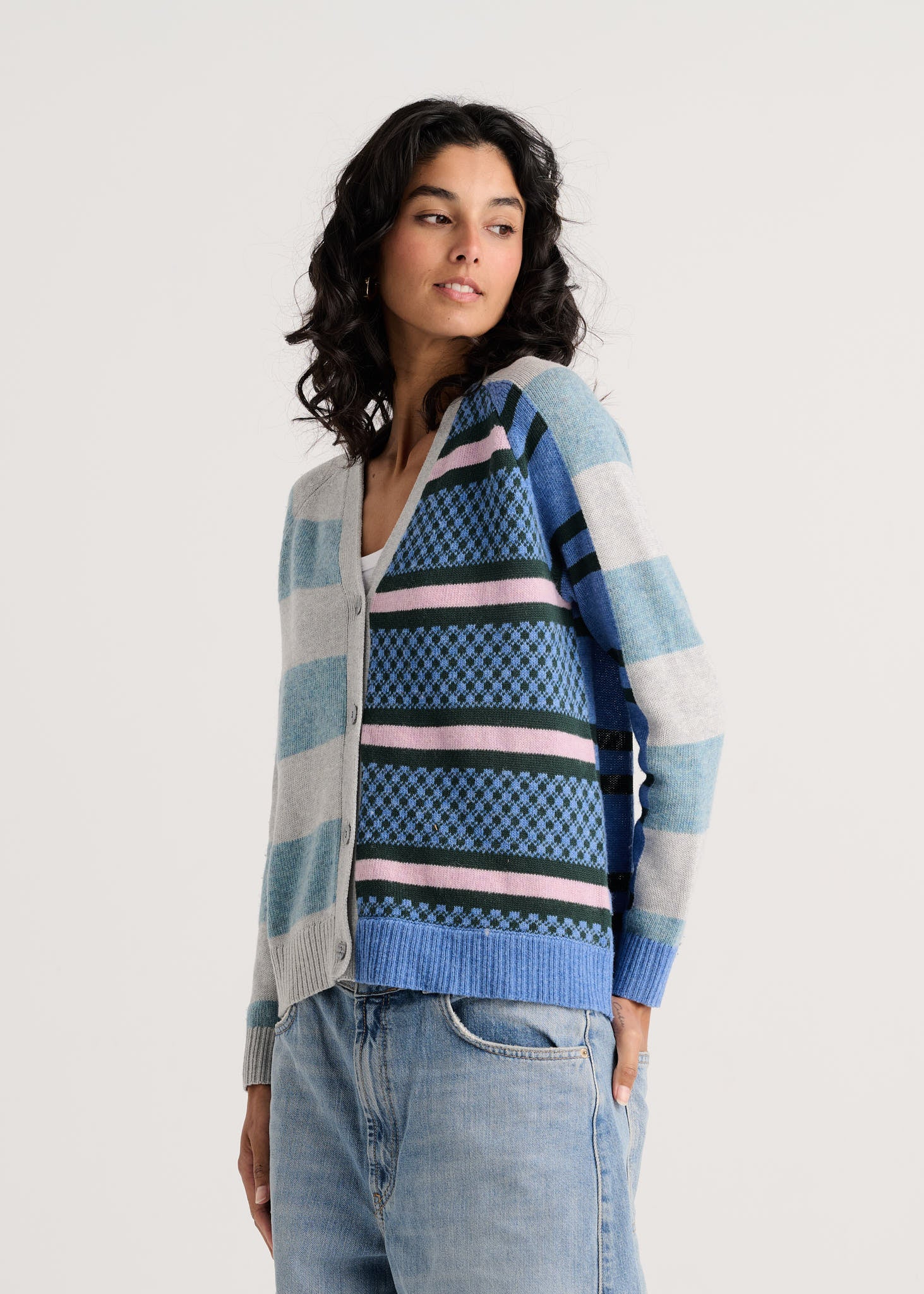 ZAKET & PLOVER ZP8540U Stripe Meets Check Cardi - Marl