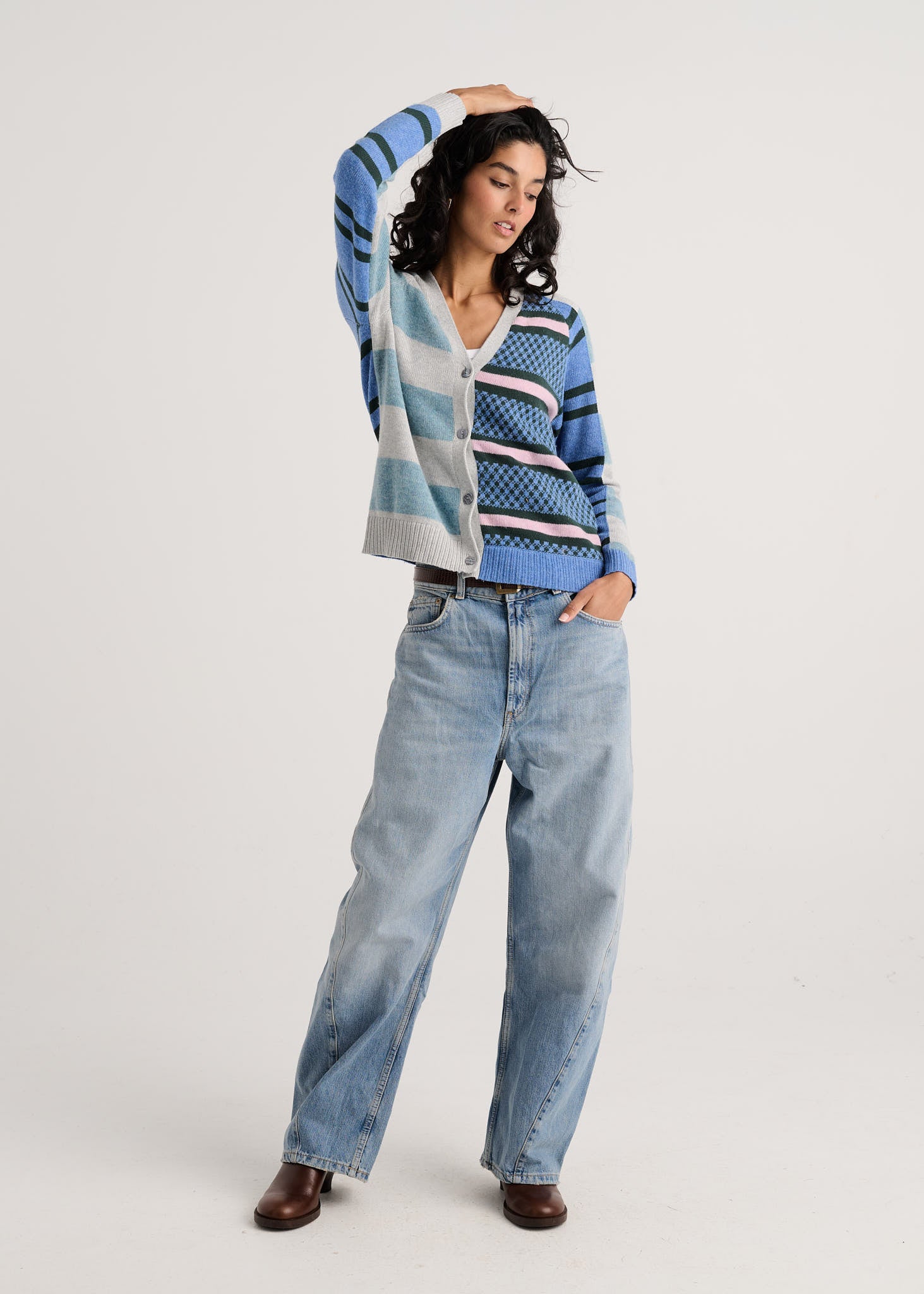 ZAKET & PLOVER ZP8540U Stripe Meets Check Cardi - Marl