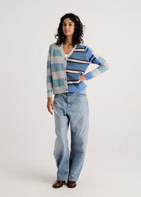 ZAKET & PLOVER ZP8540U Stripe Meets Check Cardi - Marl