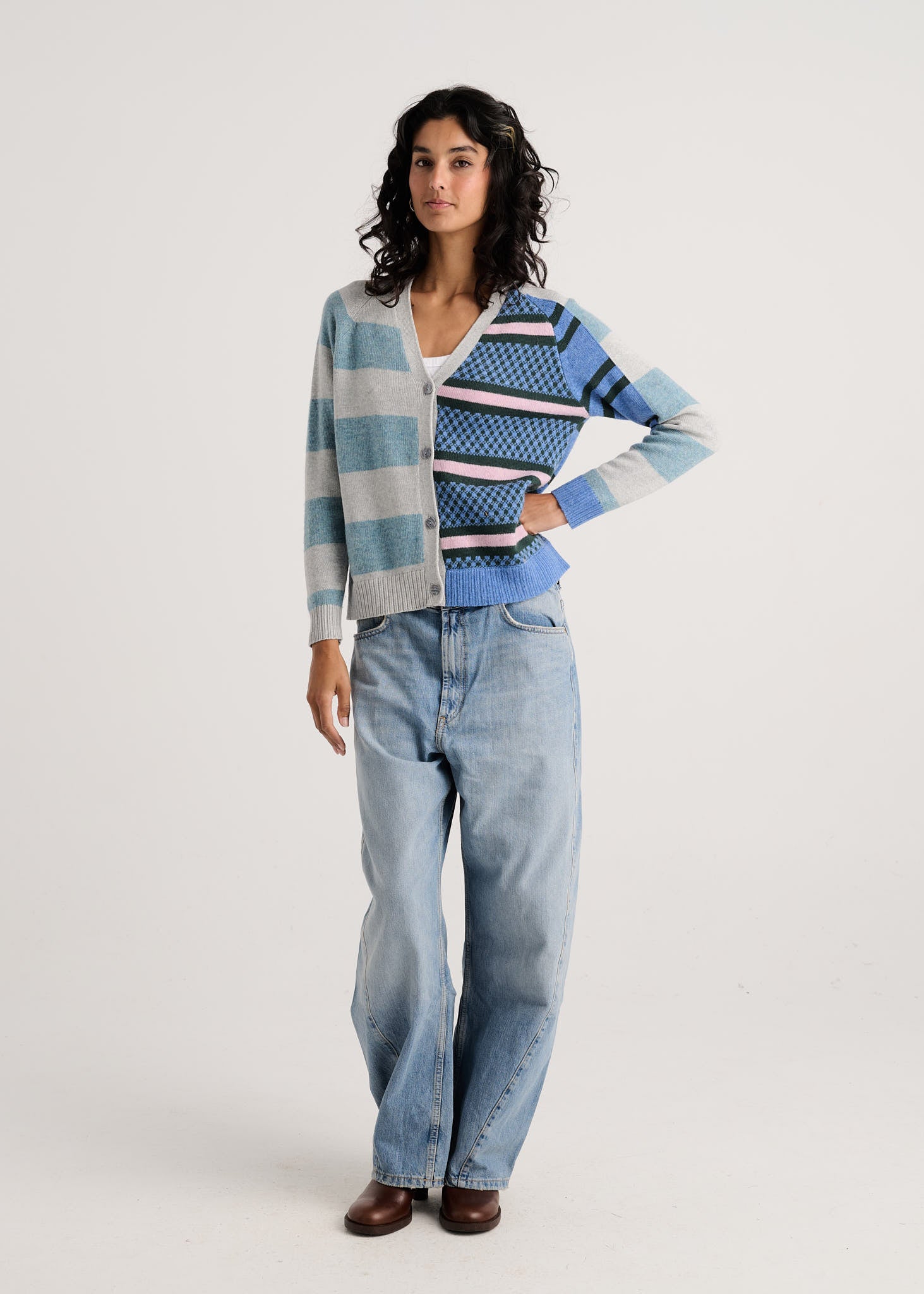 ZAKET & PLOVER ZP8540U Stripe Meets Check Cardi - Marl