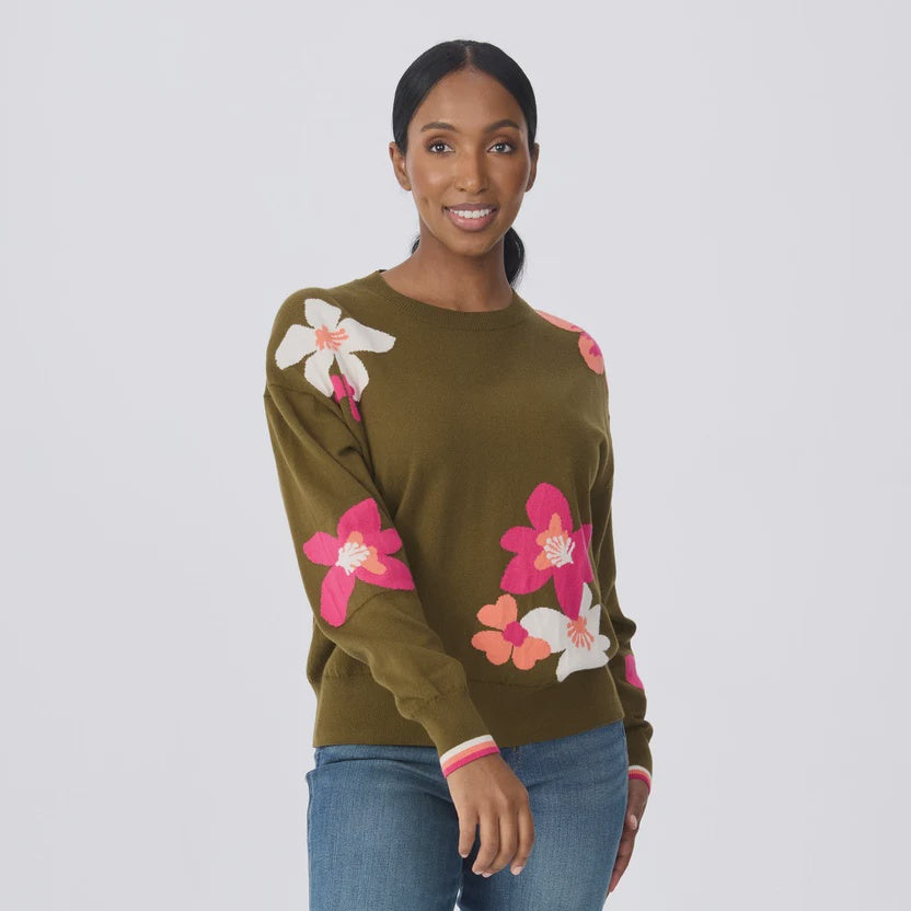 KRIMSON KLOVER Blossom Floral Sweater - Dark Olive