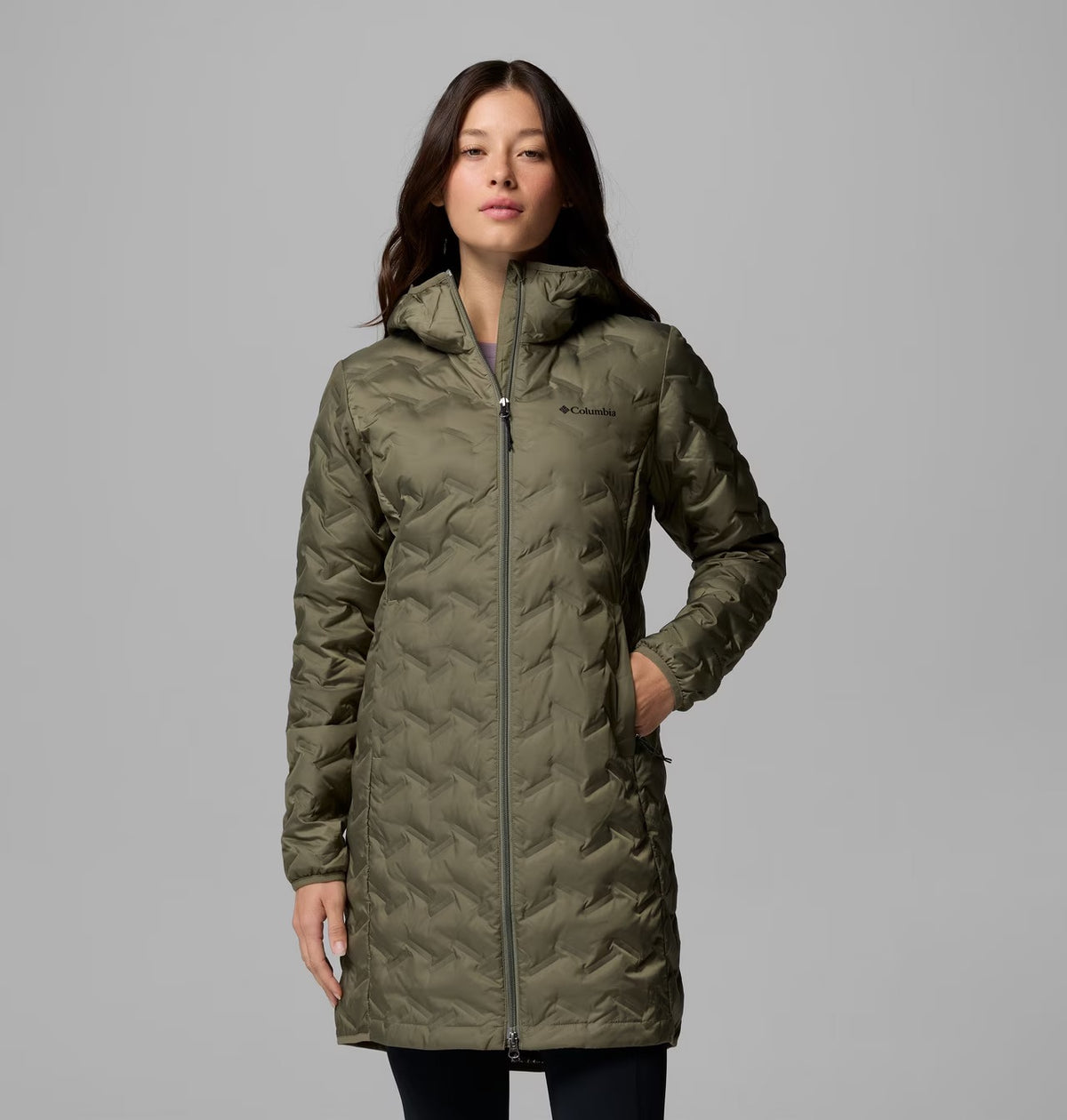 COLUMBIA Women's Delta Ridge II Down Hooded Jacket - Stone Green