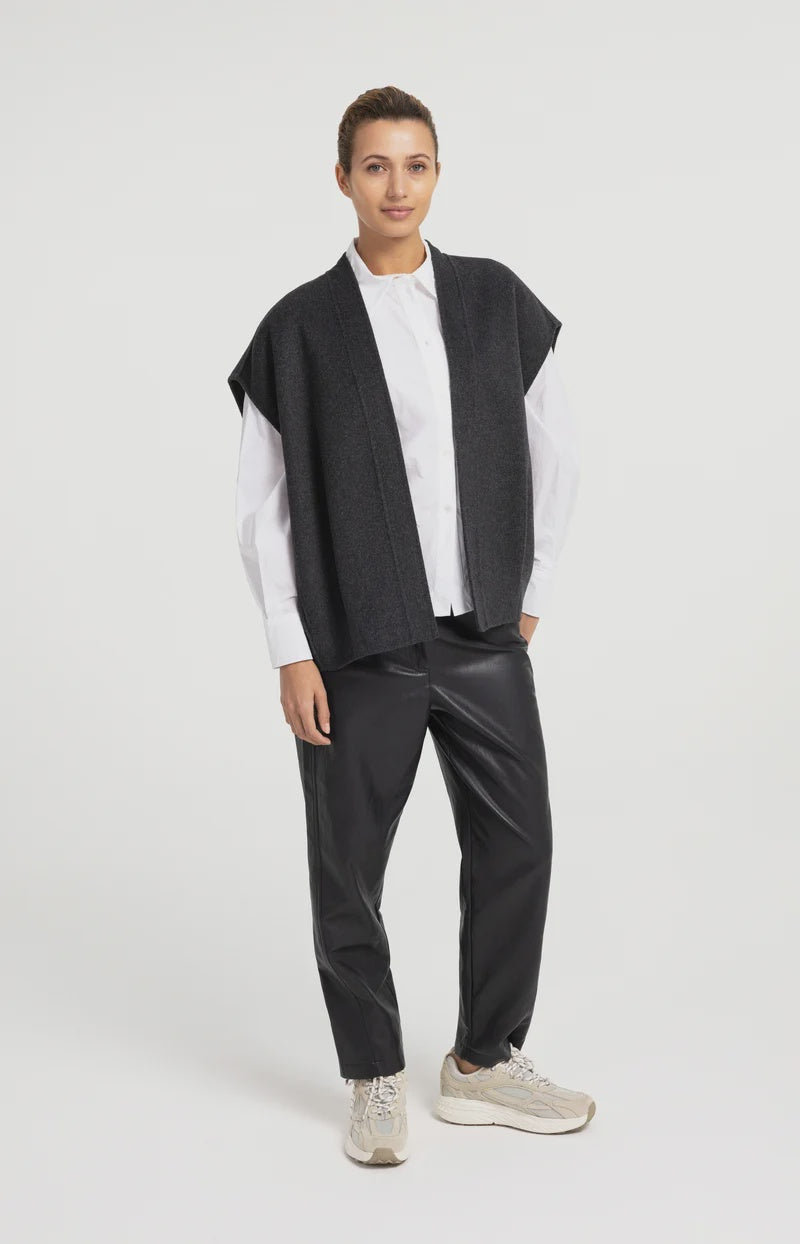 YAYA Faux Leather Tapered Trousers - Hole Black