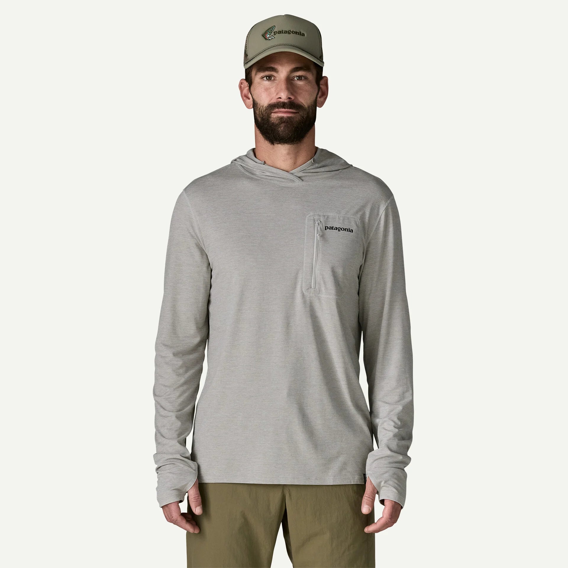PATAGONIA Men's Fitz Roy Trout Cap Cool Sun Hoody - Crisp Grey