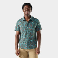 SMARTWOOL Men's Everyday Short Sleeve Button Down - Dusty Teal Geo Floral
