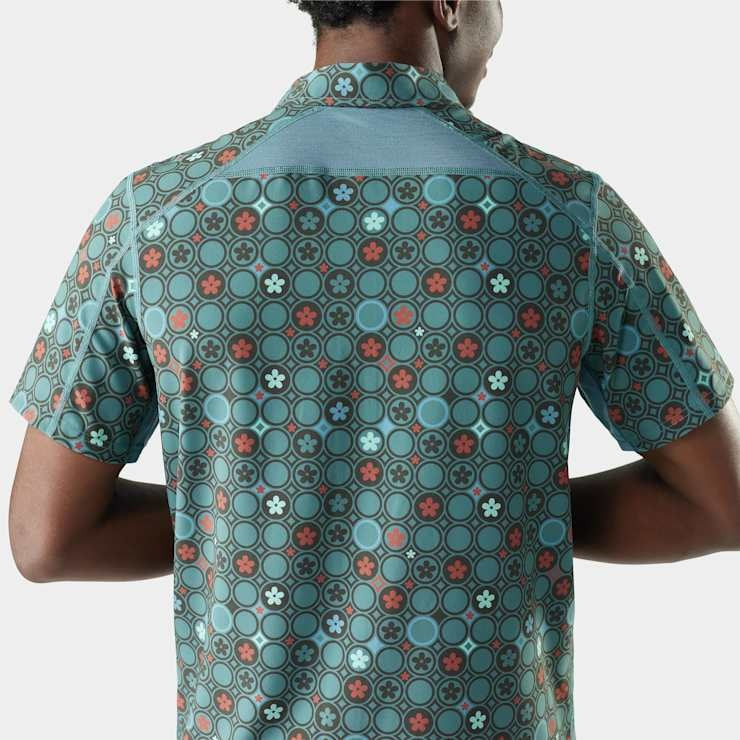 SMARTWOOL Men's Everyday Short Sleeve Button Down - Dusty Teal Geo Floral