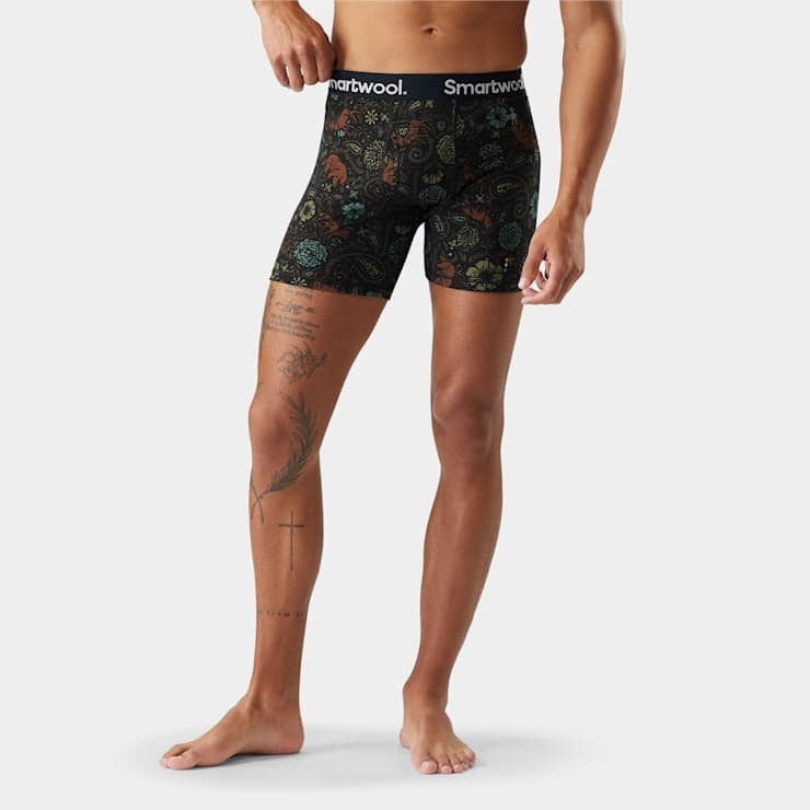 SMARTWOOL Men's Merino Print Boxer Brief Boxed - Black Paisley