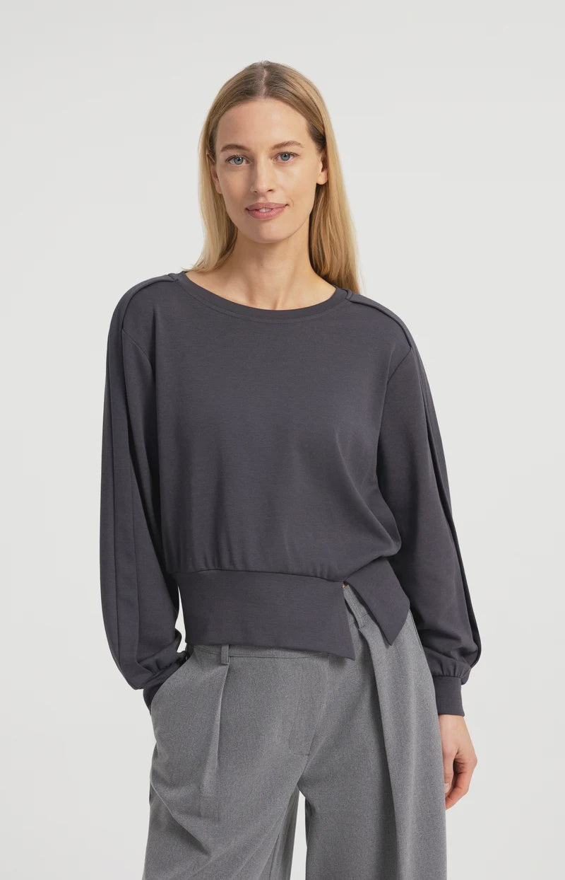 YAYA Lightweight Sweater With Folded Detail - Hole Black