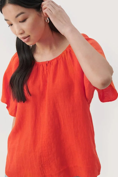 W's Georgiana Linen Shirt - Mandarin Red