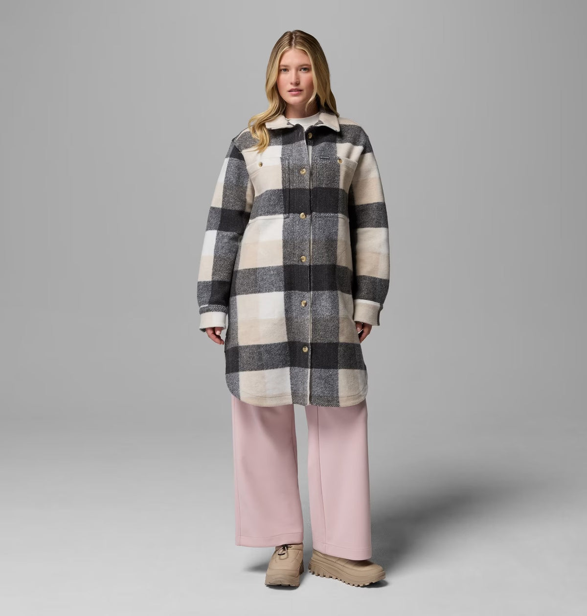 COLUMBIA Women's Wildest Venture Long Fleece Coat - Dark stone/Extra Large Buffalo Check