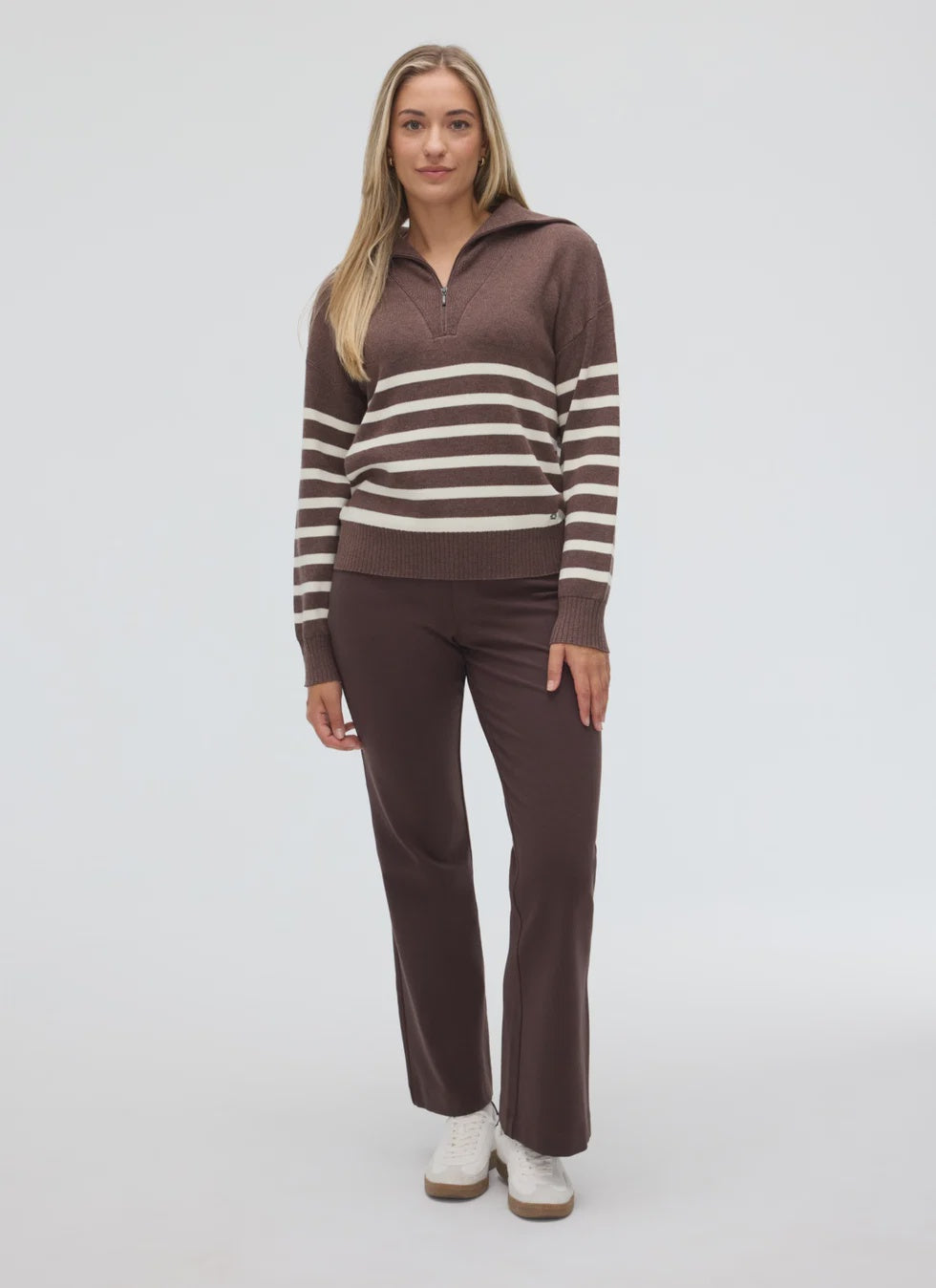FIG Zina 1/4 Zip Sweater - Cacao-Pearl Combo