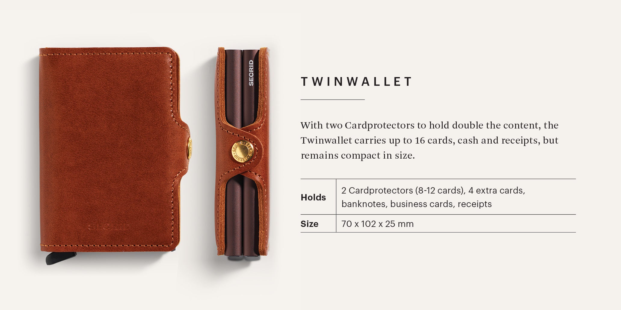 SECRID Twinwallet - Vintage Cognac Silver